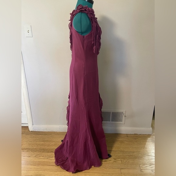 NWT ANOUSHKA G -London Silk Organza Ruffle Orchid Maxi Gown w/ appliqué flowers - Picture 7 of 13